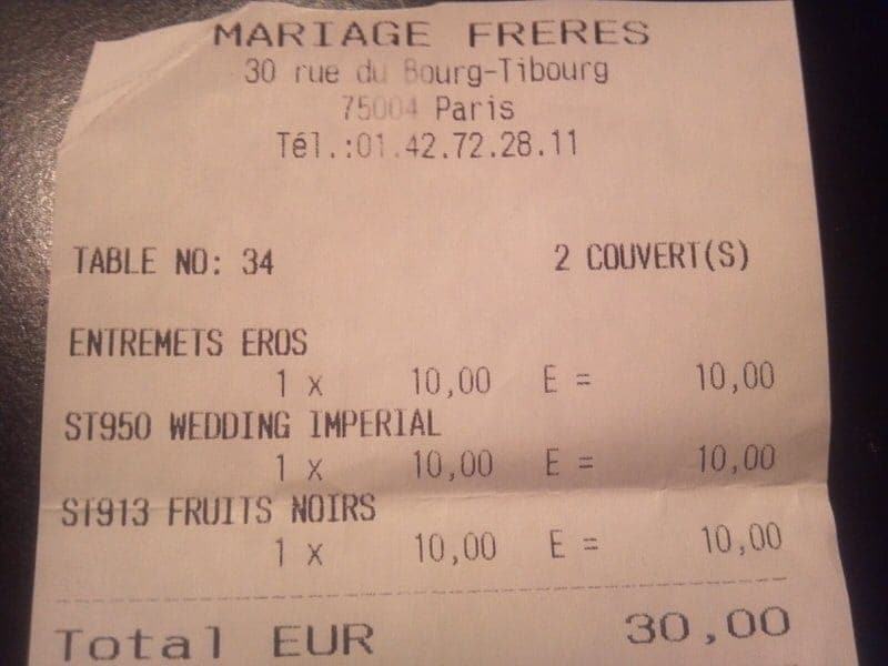 MARIAGE FRERES, Paris - 30 rue du Bourg Tibourg, Saint-Gervais - Menu &  Prices - Tripadvisor