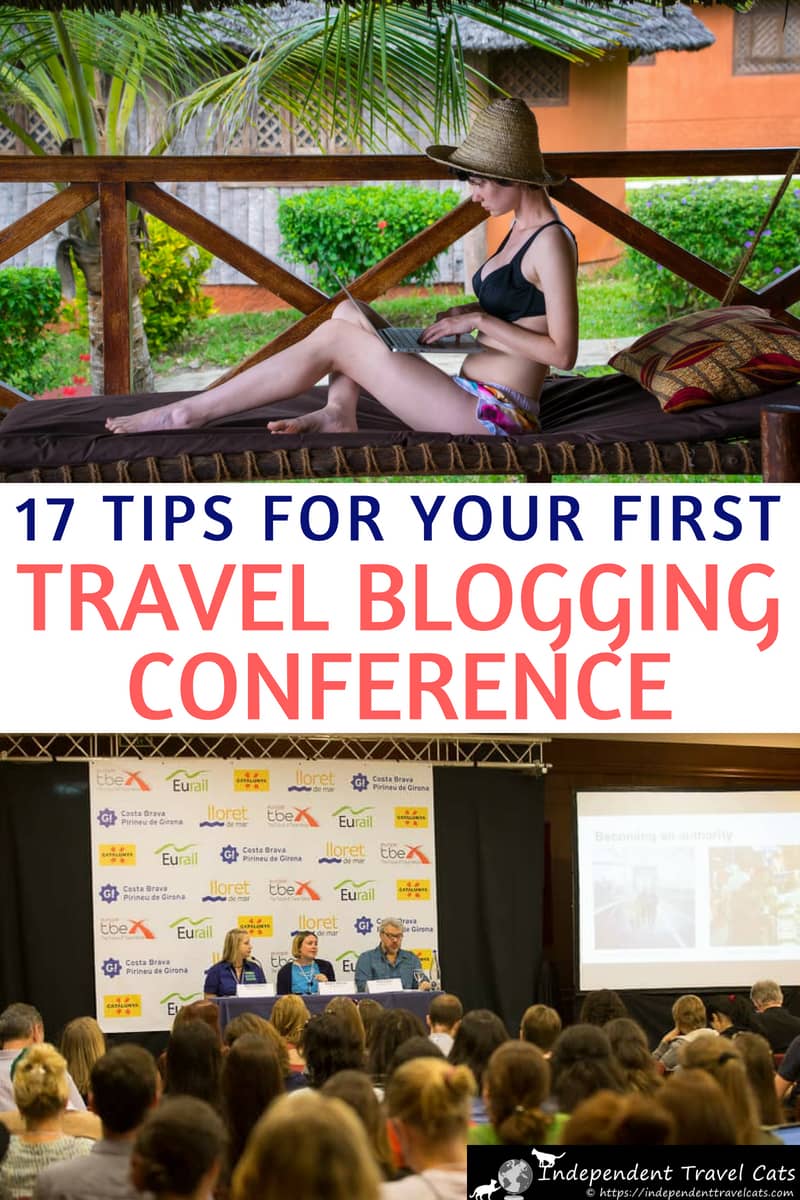 Our tips and advice for preparing for your first travel blogger conference based on our experiences attending and speaking at a number of travel blogging conferences. We share tips and advice for attending your first travel blogging conference, including how to prepare, what to bring, what to wear, and how to meet people & network at the event to help you make the most of your first travel blogger conference. #travelblogging #travelbloggers #TBEX #TravelCon #travelblogger #blogging #bloggingtips