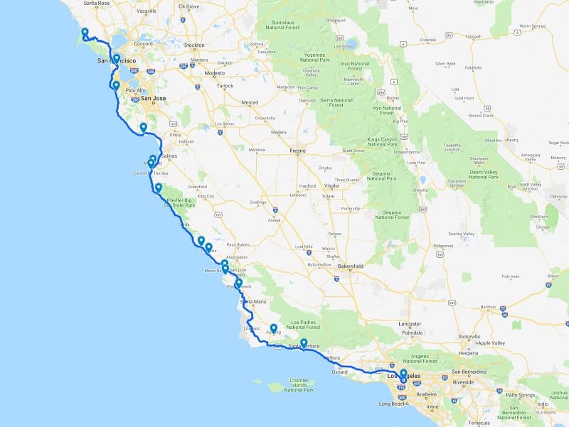 Pacific Coast Highway Trip Planner Map Draw A Topographic Map