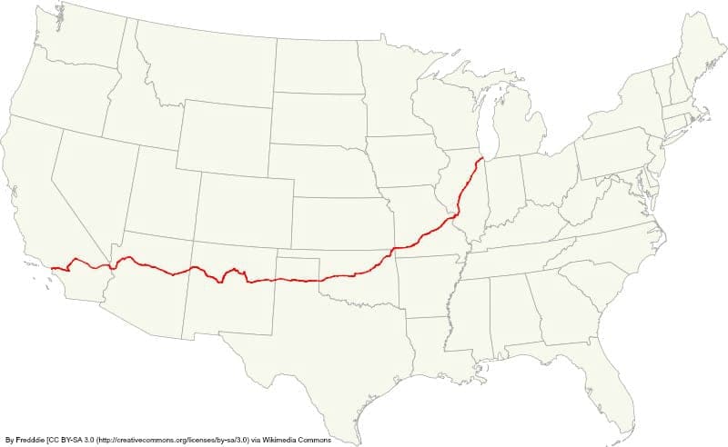 map of Route 66 road trip