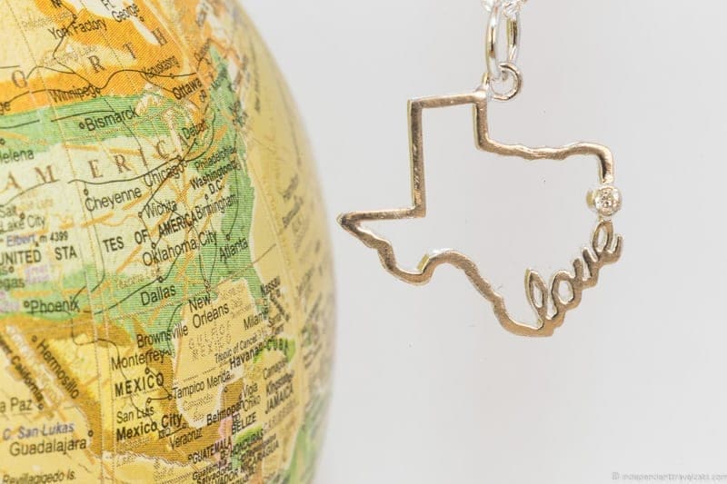 Texas necklace travel jewelry jewelry for travelers travel themed jewelry jewellery for travellers