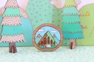 wooden mountain brooch gift for travelers travel inspired jewelery