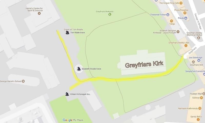 cemetery graveyard map Harry Potter in Edinburgh sites Tom Riddle graves