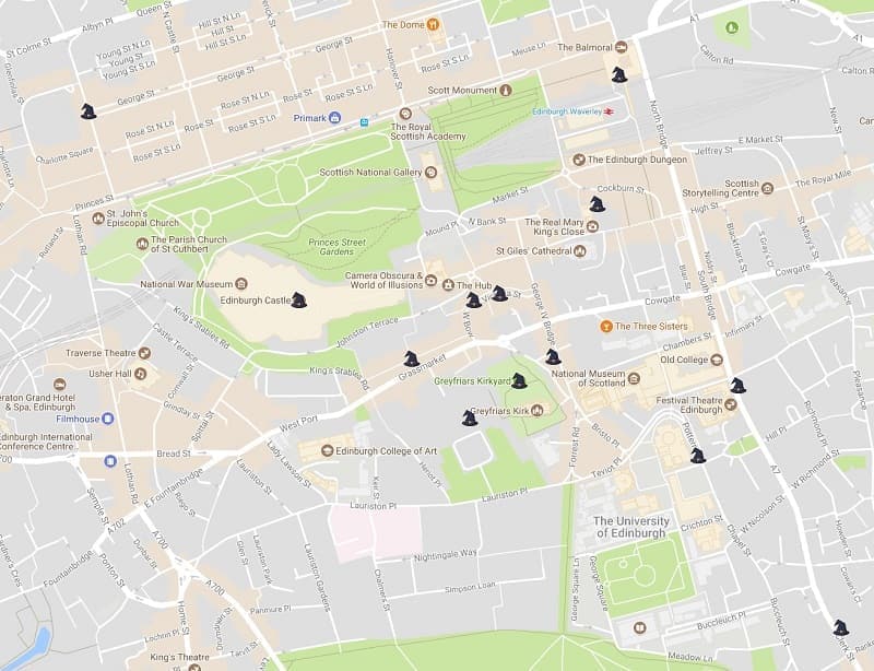 harry potter walking tour edinburgh map