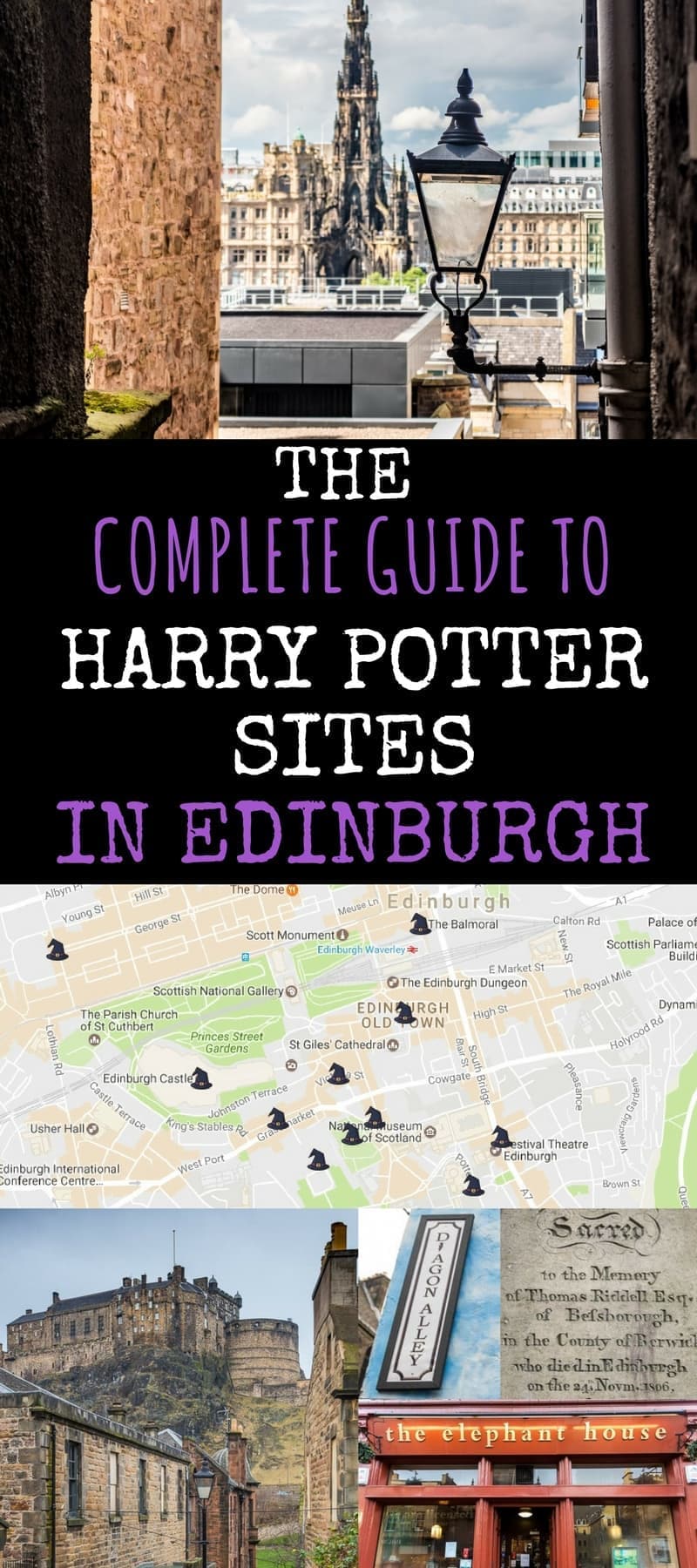 Comprehensive Guide to all the Harry Potter sites in Edinburgh Scotland. Want to sit and sip coffee in the same café that J.K. Rowling wrote the Harry Potter books? See turreted buildings that may have been the inspiration for Hogwarts? See graves and streets that may have influenced the names of Harry Potter characters? Drink a pint of butterbeer in a local pub? We'll provide not only a list of the top Harry Potter sites in Edinburgh and how to visit them, but we'll also try to separate fact from fiction in their relationship to Harry Potter and his famous inventor.