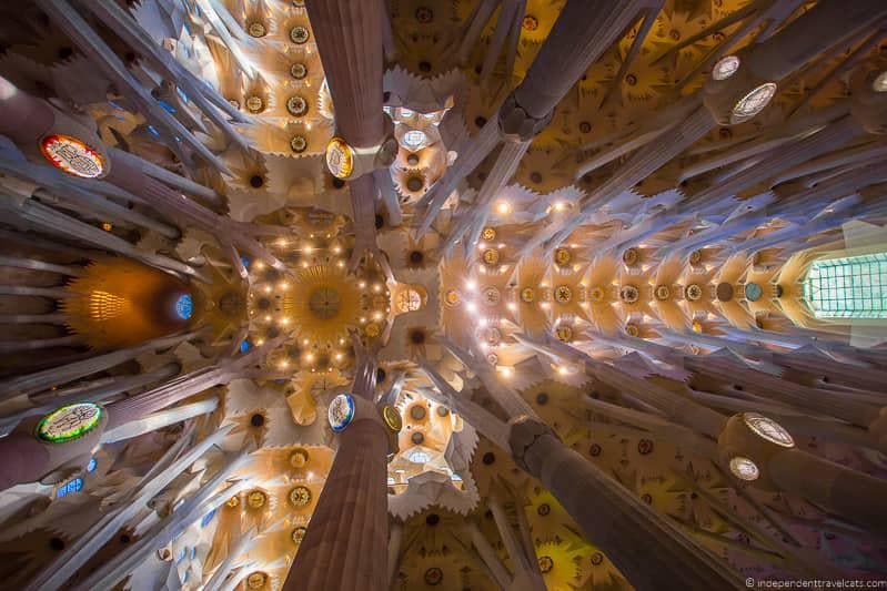 Sagrada Família ceiling guide to Gaudí sites in Barcelona Spain