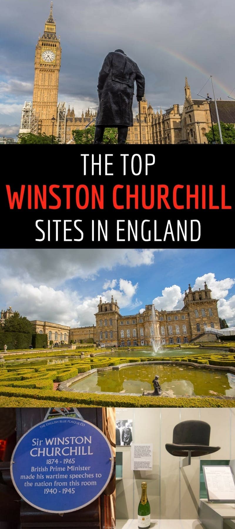 A guide to the top Winston Churchill sites in England, including Blenheim Palace, Chartwell, Bladon, St. Margaret's Church, and several other Churchill sites in London. Article explains the Winston Churchill connection and provides tips & travel advice for visiting each site.