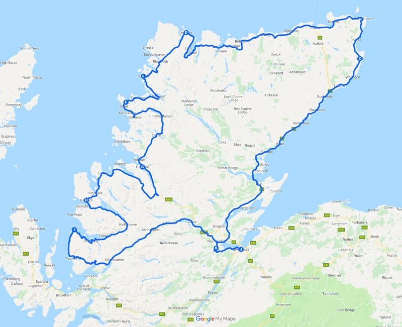 North Coast 500 route map NC500 Route Map North 500 Scotland driving route