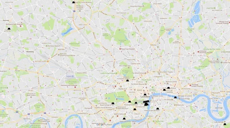 Winston Churchill in London sites map
