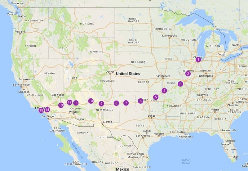 2 week Route 66 itinerary map USA road trip
