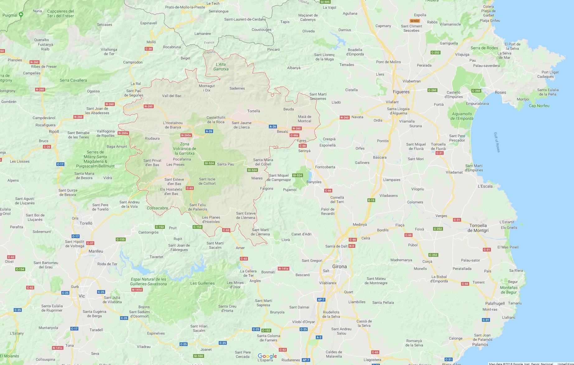 map La Garrotxa Pyrenees Catalonia Spain