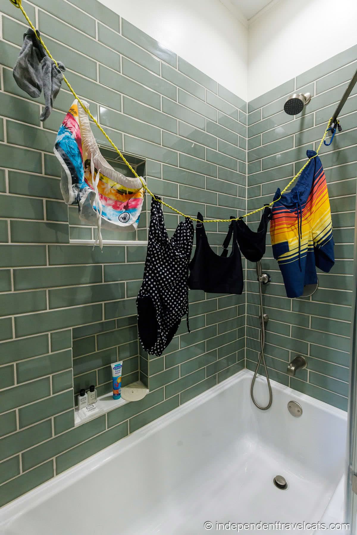 laundry drying over bathtub