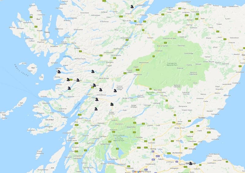 Map of Harry Potter Filming locations in Scotland UK
