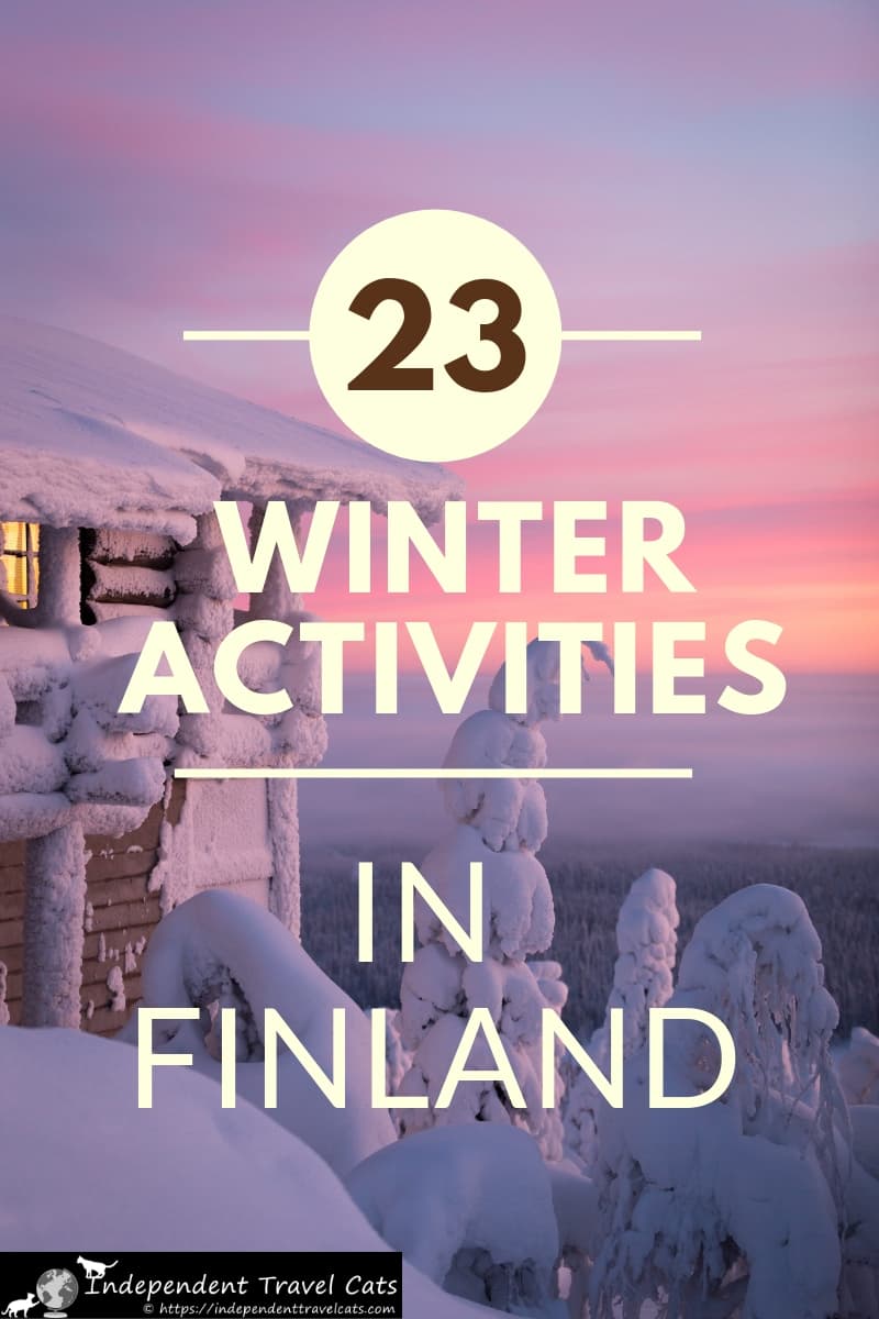 Our guide to visiting Finland in winter will help you decide when to go, what to do, and what to see. We share our favorite winter activities that include Northern Lights hunting, husky sledding, skiing, ice floating, meeting Santa Claus, ice-karting, & taking a ride on an icebreaker boat. We also recommend lodging options that include ice hotels, snow hotels, glass igloos, & real igloos. Plan your special winter trip to Finland! #Finland #Finlandinwinter #wintertravel #Christmastravel #travel