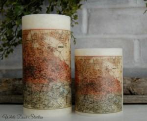 vintage map pillar candles travel themed home decor handmade travel home decorations furnishings