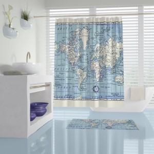 blue world map shower curtain travel themed home decor handmade travel home decorations furnishings