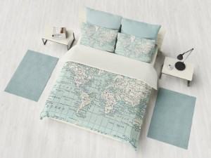 blue world map bedding duvet pillow bedroom travel themed home decor handmade travel home decorations furnishings