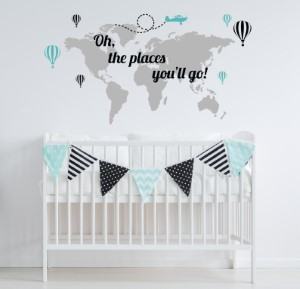 Oh the Places You'll Go map wall decal nursery travel themed home decor handmade travel home decorations furnishings