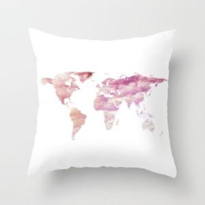 pink world map throw pillow travel themed home decor handmade travel home decorations furnishings