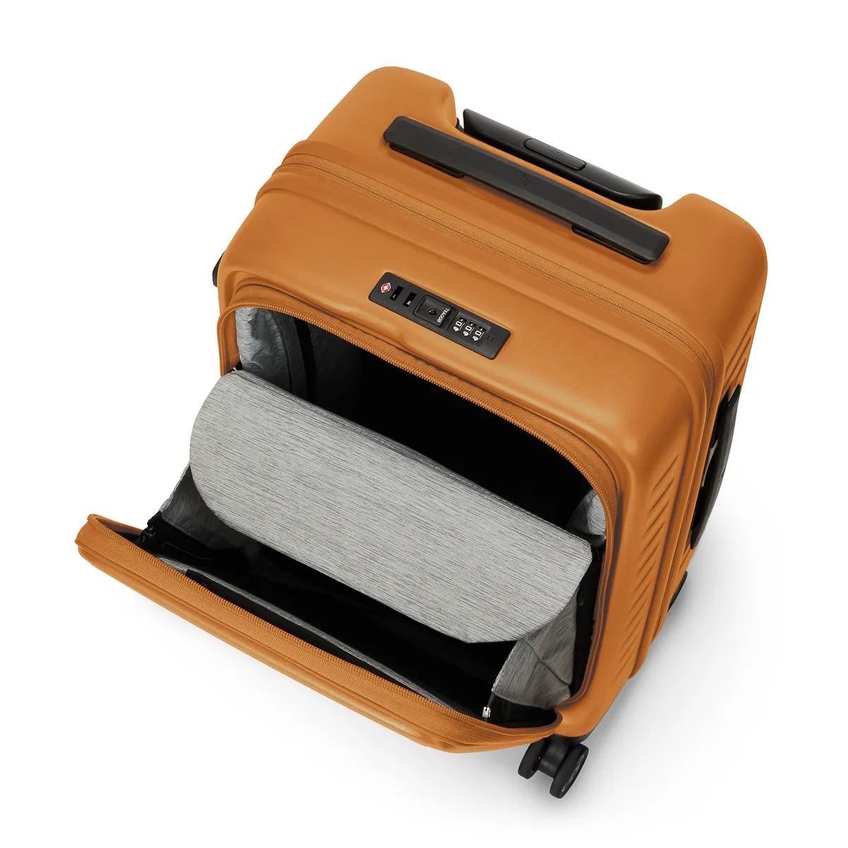 Lojel Cubo Small front compartment open with laptop